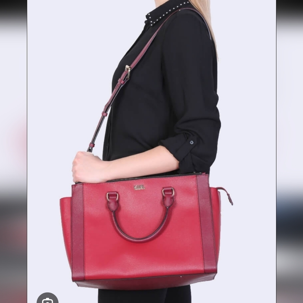 Karl Lagerfeld Saffiano Leather Satchel, Burgundy - Picture 10 of 13